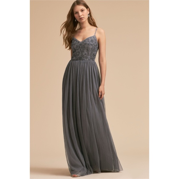 Anthropologie x BHLDN Elowen Embellished Maxi Dress Steel